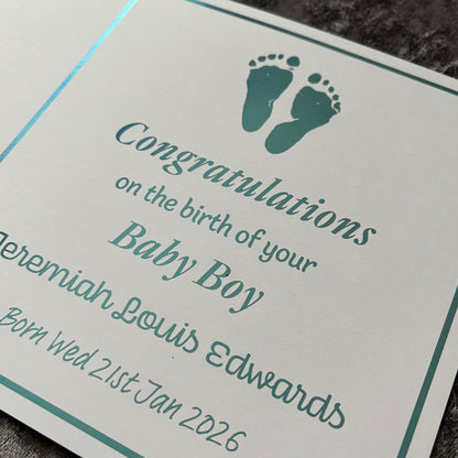 'Little Feet' New Baby Boy Congratulations Card