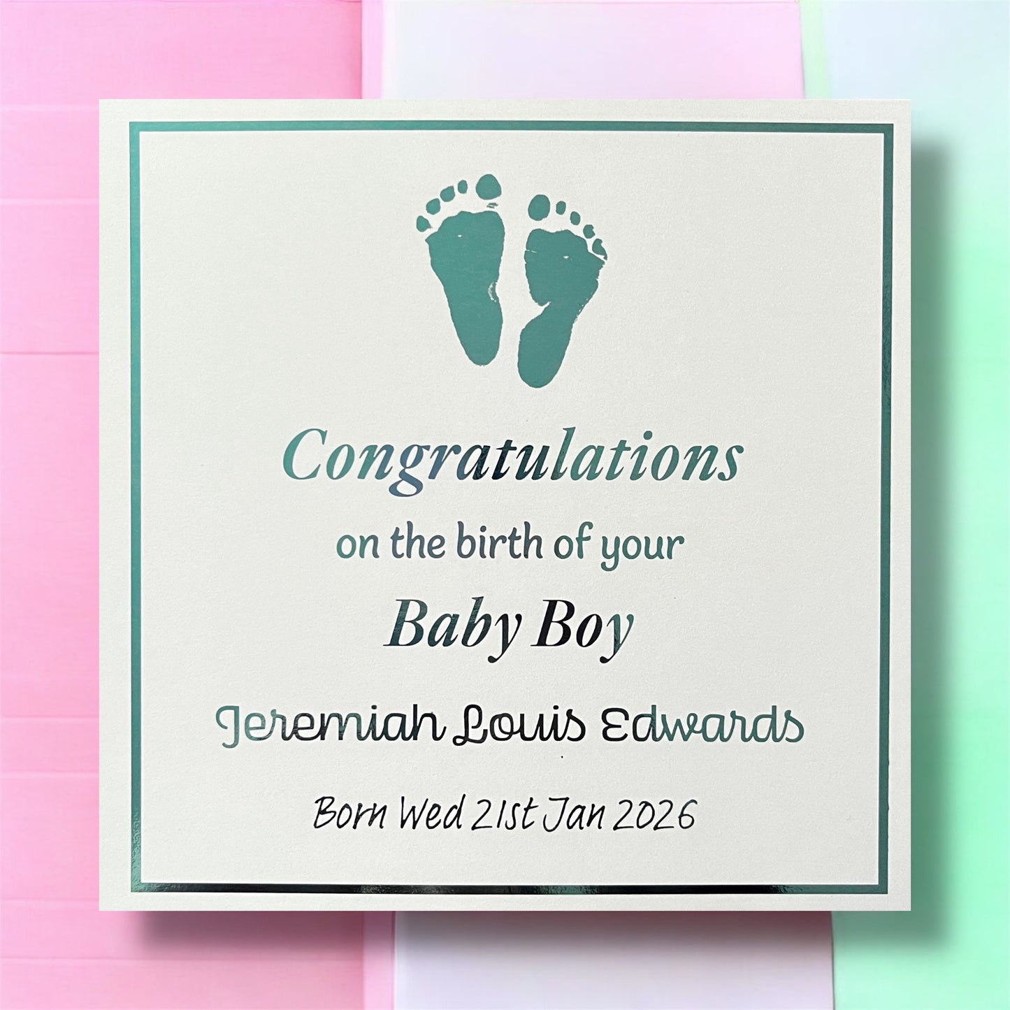 'Little Feet' New Baby Boy Congratulations Card