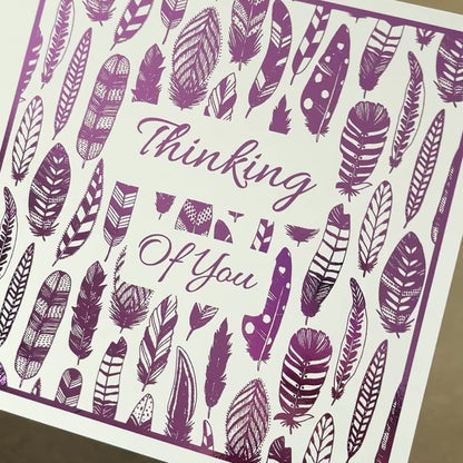 'Foil Feathers' Thinking Of You Card